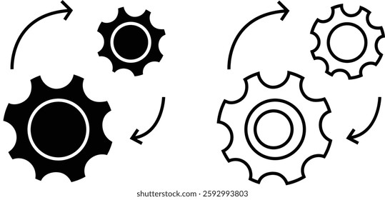 set of Gears and Process Icon – Business Workflow, Engineering Mechanics, and Industrial Innovation Symbol for Productivity with Transparent Background