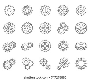 Set of gears Related Vector Line Icons. 