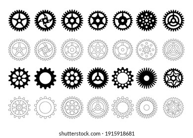 A set of gears for steampunk and decoration. Black on white.Vector illustration. 