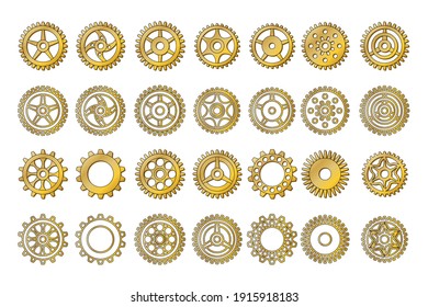 A set of gears for steampunk and decoration. Material gold.Vector illustration. 