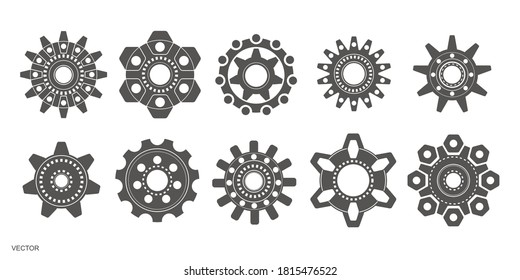 Set of gears .Technical drawing of gear . Rotating mechanism of round parts .Vector illustration.	