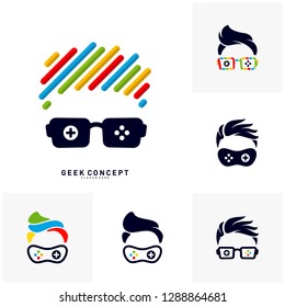 Set of Geek Games Leaf Logo Concept Vector. Game Geek Logo Template - Vector