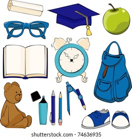 A set of geeky items every kid needs for a successful start of school. Each individually grouped.