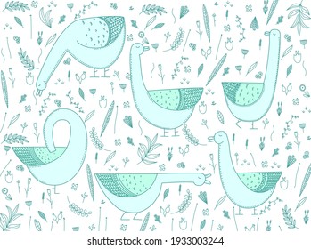 Set of geese. Vector illustration with geese. Flock of birds.