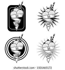 Set of gelato badges. Vector ice cream labels. Retro logos for cafeteria or bar.