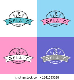 Set of gelato logo, badges, banners, emblem and elements for ice cream shop. Vector illustration