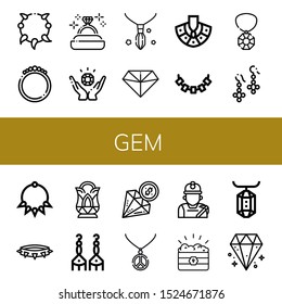 Conjunto de iconos de gemas. Tales como collar, pulsera, anillo de diamante, joyas, diamantes, joyas, pasteles, cristal, minero, tesoros, iconos de gemas