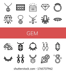 Conjunto de iconos de gema. Tales como collar, diamantes, brazalete, joyas, tesoros, albaranes, agujeros, cristal, anillos de diamantes, iconos de gemas