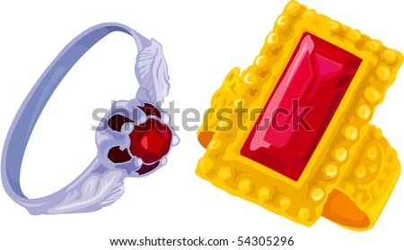 set of gem rings in realistic drawing