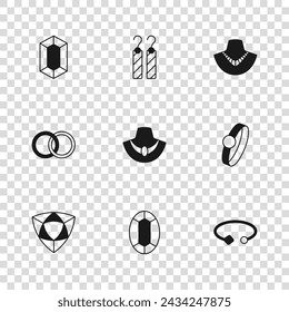 Set Edelstein, Diamant Verlobungsring, Armband Schmuck, Halskette Mannequin, Ohrringe und Hochzeit-Ikone. Vektor