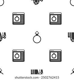 Set Gem stone, Diamond engagement ring and Jewelry online shopping on seamless pattern. Vector