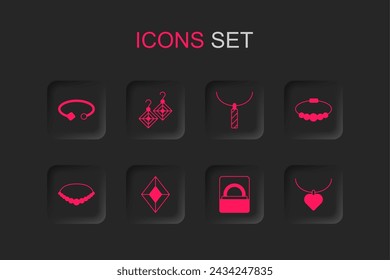 Set Gem stone, Earrings, Bracelet jewelry, Diamond engagement box, Necklace with heart shaped, Pendant necklace and Pearl icon. Vector