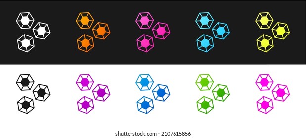 Set Gem stone icon isolated on black and white background. Jewelry symbol. Diamond.  Vector