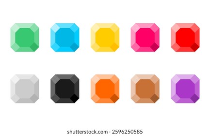 Set gem stone jewelry icon flat vector design