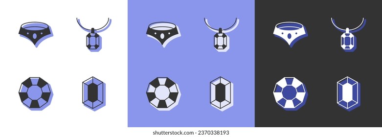 Set Gem Stein, Necklace, Diamond und Pendant Halskette Symbol. Vektorgrafik