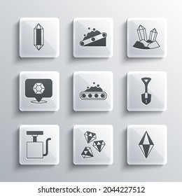 Set Gem stone, Shovel, Conveyor belt carrying coal, Handle detonator,  and  icon. Vector