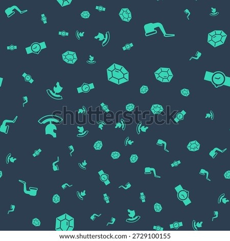 Set Gem stone, Smoking pipe, Roman army helmet and Wrist watch on seamless pattern. Vector