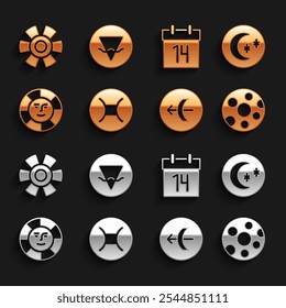 Set Gemini zodiac, Moon and stars, Full moon, Sagittarius, Sun, Calendar,  and Earth element icon. Vector