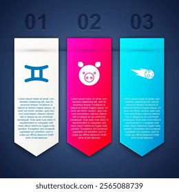 Set Gemini zodiac, Pig and Comet falling down fast. Business infographic template. Vector