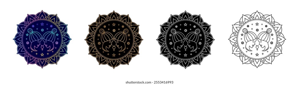 Set of Gemini zodiac sign  in different design variation.