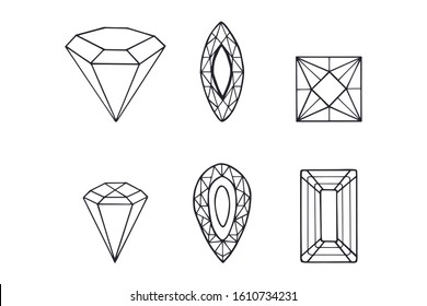 set of gems. doodle style. eps10 vector stock illustration. hand drawing. art line