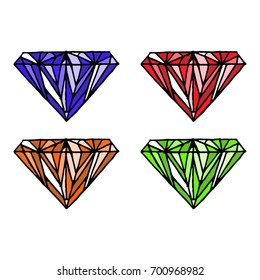 A set of gems. Drawing hand crystal. faceted gemstone.. vector illustration.