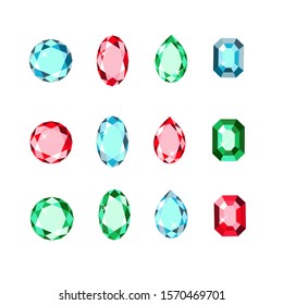 Set of gems isolated on a white background. Vector stock illustration.