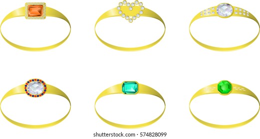 set of gemstone gold rings - vector illustration