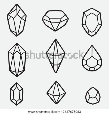 set of gemstone with outline style good for icon, symbol, element design, coloring book, coloring page, etc