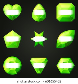 Set of gemstones with different shapes. Set of jewels with different facet form. Game match three items with power-up. Bonus gems