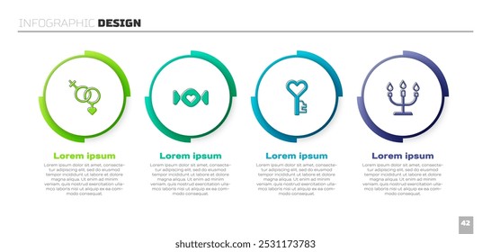 Set Gender, Candy, Key in heart shape and Candlestick. Business infographic template. Vector