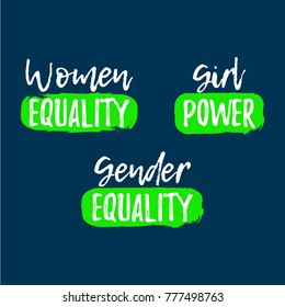 Set of Gender Equality label. Font with Brush. Equal Rights Badges. Vector illustration icon.
