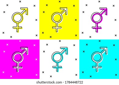 Set Gender icon isolated on color background. Symbols of men and women. Sex symbol.  Vector Illustration