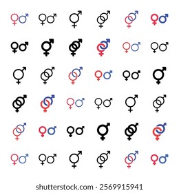 Set of gender icon symbol vector isolated on white background