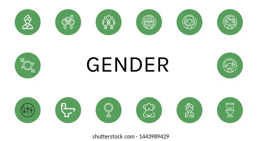 Set of gender icons such as Woman, Bisexual, Lesbian, Equalizer, Wc, Third gender, Venus, Toilet, Gender fluid ,