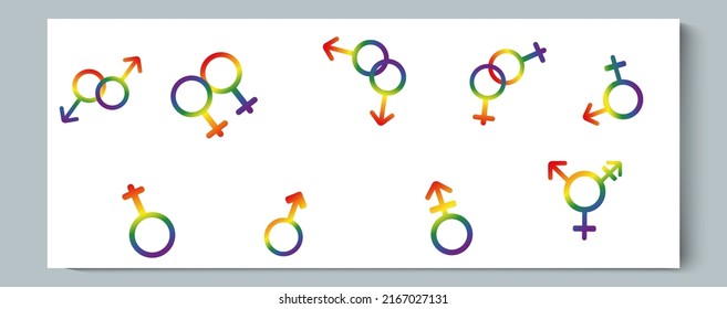 Set of Gender, LGBT Rainbow Gradient Symbol on White background