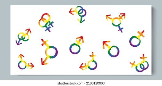 Set of Gender, LGBT Rainbow Texture Symbol on White background