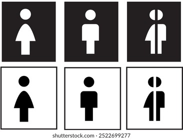 Set of gender neutral toilet sign concept. Male, female and unisex or transgender. Vector illustration