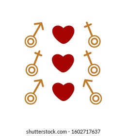 Set of gender signs different orientation love. Valentines Day. Feast of love, February 14th. On white background. Homosexual, heterosexual, lesbian couples. Sexual orientation concept vector 