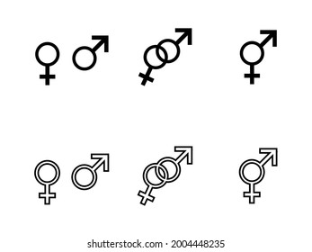 Set of gender symbols vector black icon on white background. Male and female gender symbol. Man woman sign.