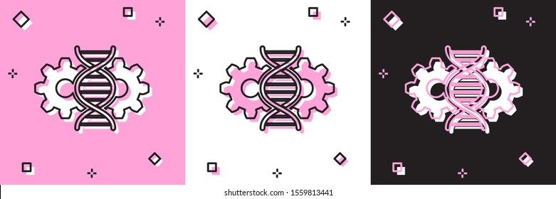 Set Gene editing icon isolated on pink and white, black background. Genetic engineering. DNA researching, research.  Vector Illustration