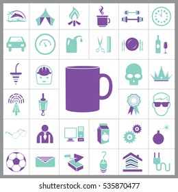 Set of General Icons. Contains such Icons as Brick, Car, Ball, Avatar, Computer, Bomb, Milk, Crown and more. Editable Vector. Pixel Perfect. 