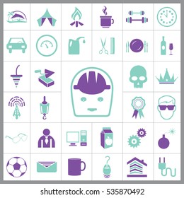 Set of General Icons. Contains such Icons as Brick, Car, Ball, Avatar, Computer, Bomb, Milk, Crown and more. Editable Vector. Pixel Perfect. 