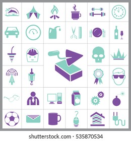 Set of General Icons. Contains such Icons as Brick, Car, Ball, Avatar, Computer, Bomb, Milk, Crown and more. Editable Vector. Pixel Perfect. 