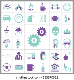 Set of General Icons. Contains such Icons as Brick, Car, Ball, Avatar, Computer, Bomb, Milk, Crown and more. Editable Vector. Pixel Perfect. 