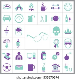 Set of General Icons. Contains such Icons as Brick, Car, Ball, Avatar, Computer, Bomb, Milk, Crown and more. Editable Vector. Pixel Perfect. 