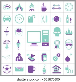 Set of General Icons. Contains such Icons as Brick, Car, Ball, Avatar, Computer, Bomb, Milk, Crown and more. Editable Vector. Pixel Perfect. 