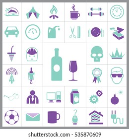 Set of General Icons. Contains such Icons as Brick, Car, Ball, Avatar, Computer, Bomb, Milk, Crown and more. Editable Vector. Pixel Perfect. 