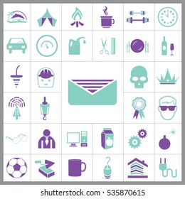 Set of General Icons. Contains such Icons as Brick, Car, Ball, Avatar, Computer, Bomb, Milk, Crown and more. Editable Vector. Pixel Perfect. 