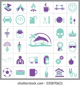 Set of General Icons. Contains such Icons as Brick, Car, Ball, Avatar, Computer, Bomb, Milk, Crown and more. Editable Vector. Pixel Perfect. 